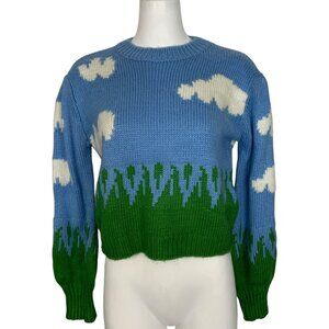 Cloud Sweater S/M Blue Novelty Puff Sleeve Crewneck